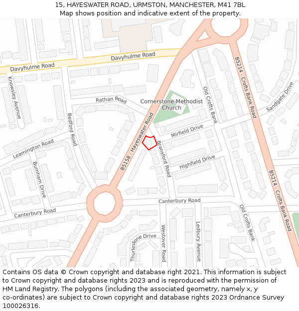 15, HAYESWATER ROAD, URMSTON, MANCHESTER, M41 7BL: Location map and indicative extent of plot