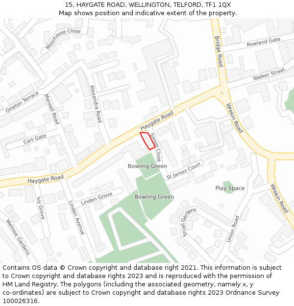 15, HAYGATE ROAD, WELLINGTON, TELFORD, TF1 1QX: Location map and indicative extent of plot