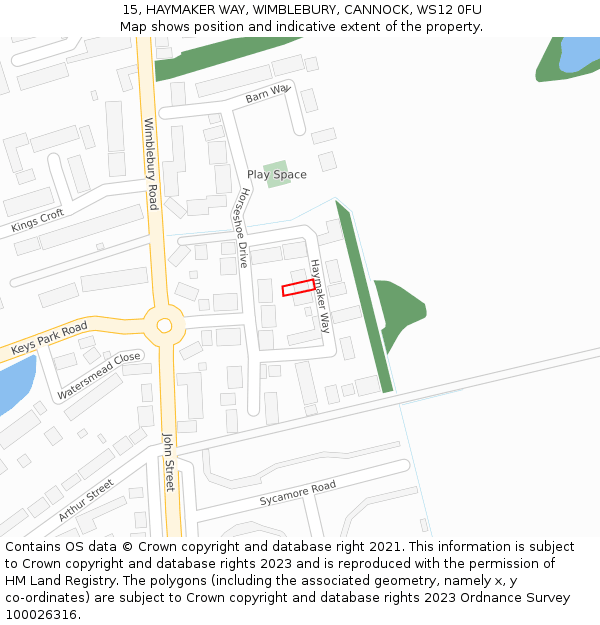 15, HAYMAKER WAY, WIMBLEBURY, CANNOCK, WS12 0FU: Location map and indicative extent of plot