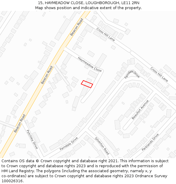 15, HAYMEADOW CLOSE, LOUGHBOROUGH, LE11 2RN: Location map and indicative extent of plot
