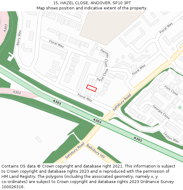 15, HAZEL CLOSE, ANDOVER, SP10 3PT: Location map and indicative extent of plot