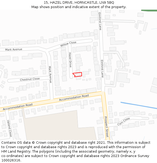 15, HAZEL DRIVE, HORNCASTLE, LN9 5BQ: Location map and indicative extent of plot