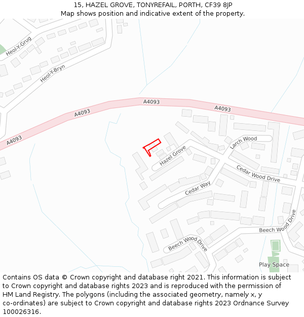 15, HAZEL GROVE, TONYREFAIL, PORTH, CF39 8JP: Location map and indicative extent of plot