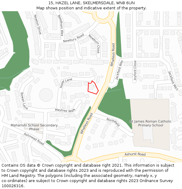 15, HAZEL LANE, SKELMERSDALE, WN8 6UN: Location map and indicative extent of plot