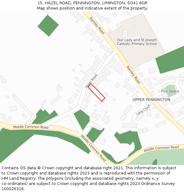 15, HAZEL ROAD, PENNINGTON, LYMINGTON, SO41 8GR: Location map and indicative extent of plot