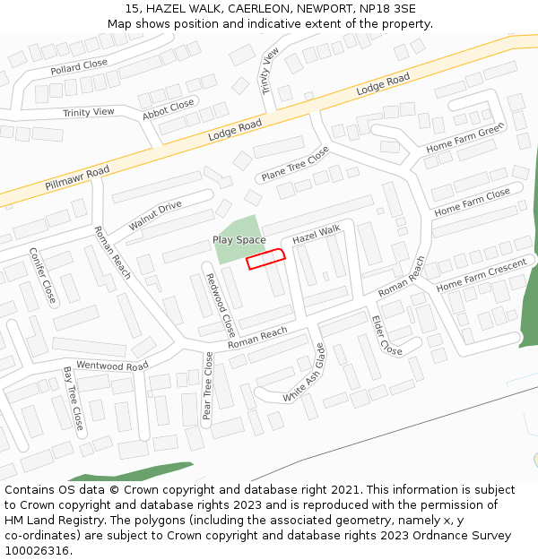 15, HAZEL WALK, CAERLEON, NEWPORT, NP18 3SE: Location map and indicative extent of plot