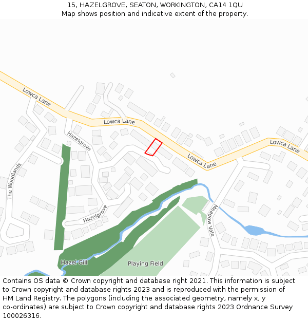 15, HAZELGROVE, SEATON, WORKINGTON, CA14 1QU: Location map and indicative extent of plot