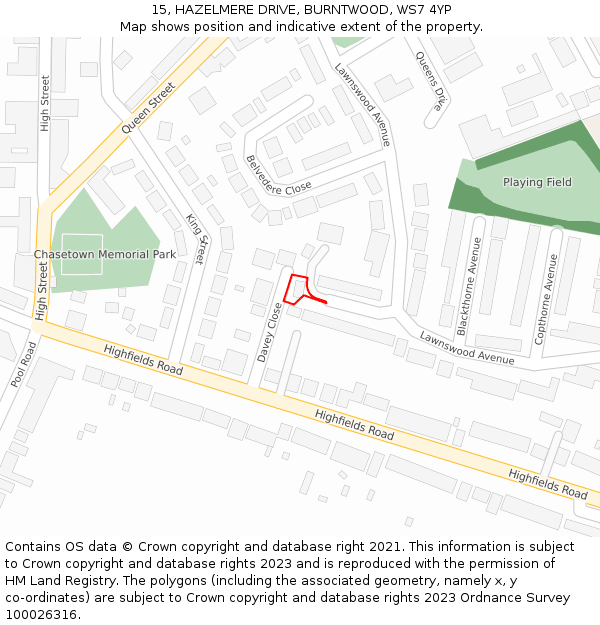 15, HAZELMERE DRIVE, BURNTWOOD, WS7 4YP: Location map and indicative extent of plot
