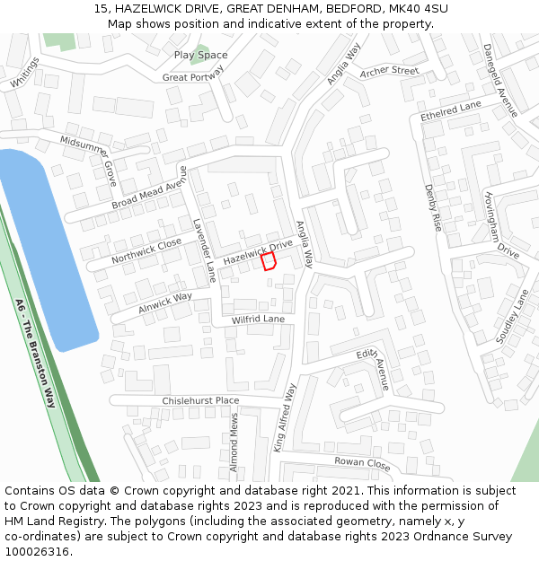 15, HAZELWICK DRIVE, GREAT DENHAM, BEDFORD, MK40 4SU: Location map and indicative extent of plot