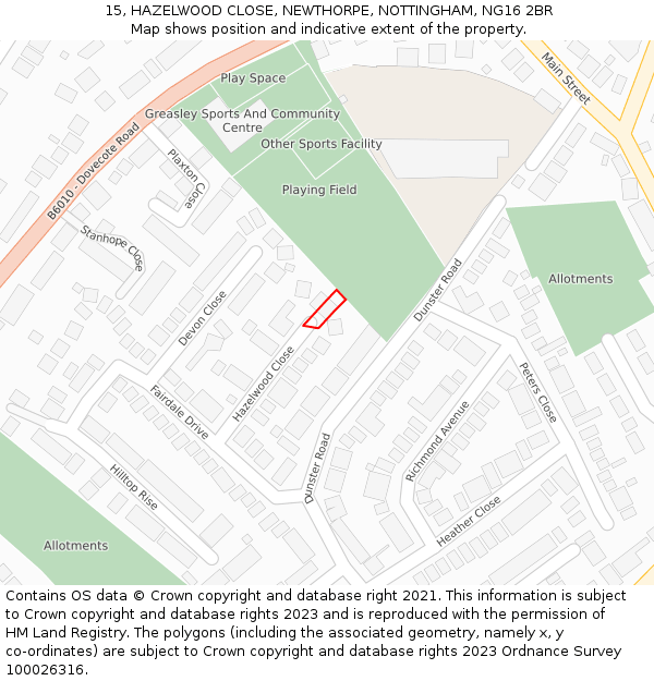 15, HAZELWOOD CLOSE, NEWTHORPE, NOTTINGHAM, NG16 2BR: Location map and indicative extent of plot