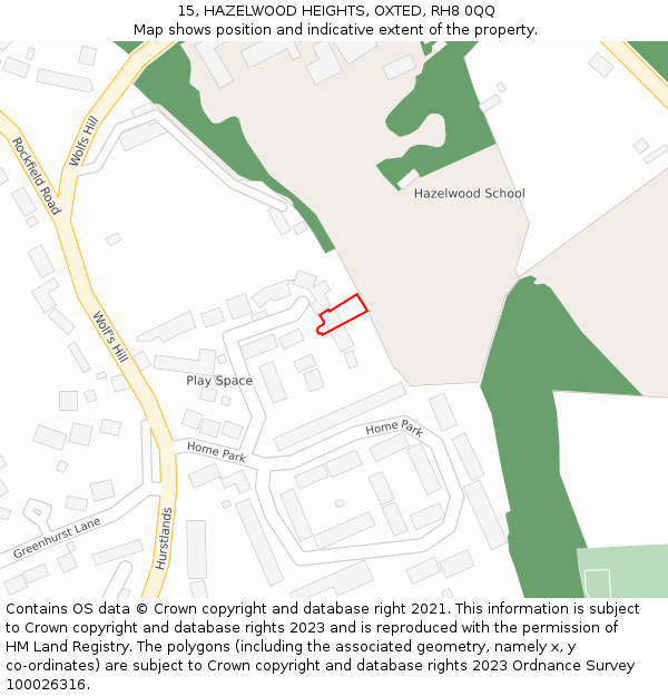 15, HAZELWOOD HEIGHTS, OXTED, RH8 0QQ: Location map and indicative extent of plot