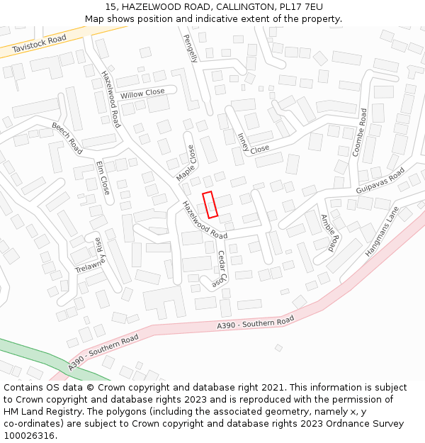 15, HAZELWOOD ROAD, CALLINGTON, PL17 7EU: Location map and indicative extent of plot