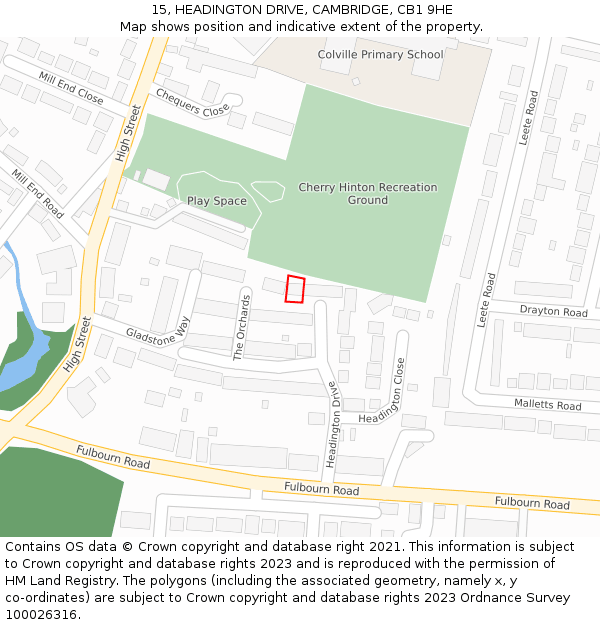 15, HEADINGTON DRIVE, CAMBRIDGE, CB1 9HE: Location map and indicative extent of plot