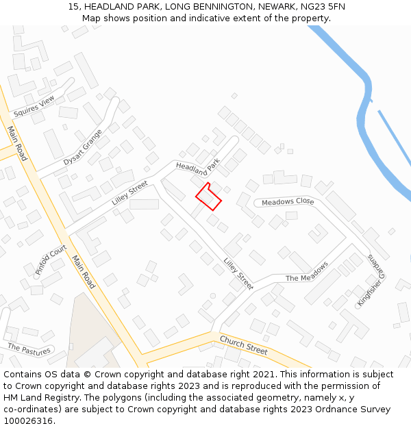 15, HEADLAND PARK, LONG BENNINGTON, NEWARK, NG23 5FN: Location map and indicative extent of plot