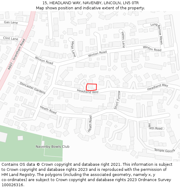 15, HEADLAND WAY, NAVENBY, LINCOLN, LN5 0TR: Location map and indicative extent of plot