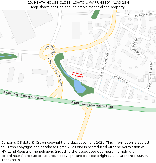 15, HEATH HOUSE CLOSE, LOWTON, WARRINGTON, WA3 2SN: Location map and indicative extent of plot