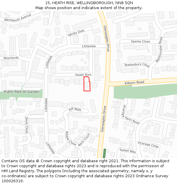 15, HEATH RISE, WELLINGBOROUGH, NN8 5QN: Location map and indicative extent of plot