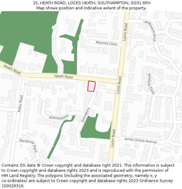 15, HEATH ROAD, LOCKS HEATH, SOUTHAMPTON, SO31 6PH: Location map and indicative extent of plot