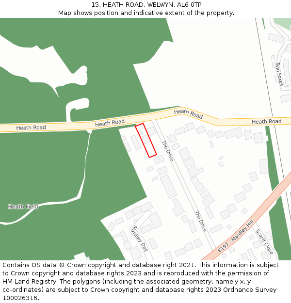 15, HEATH ROAD, WELWYN, AL6 0TP: Location map and indicative extent of plot