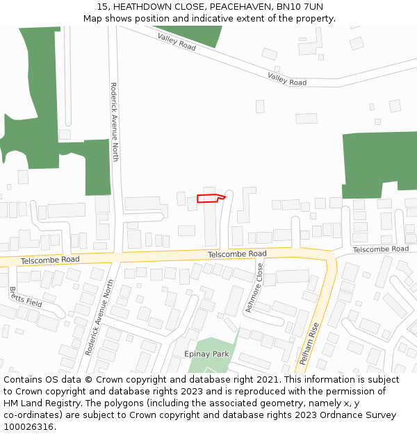 15, HEATHDOWN CLOSE, PEACEHAVEN, BN10 7UN: Location map and indicative extent of plot