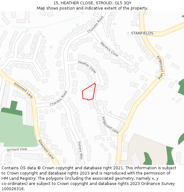 15, HEATHER CLOSE, STROUD, GL5 3QY: Location map and indicative extent of plot