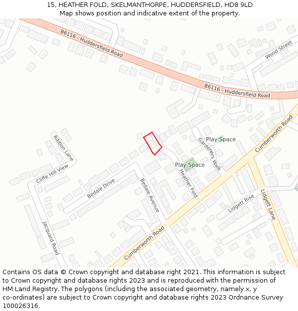 15, HEATHER FOLD, SKELMANTHORPE, HUDDERSFIELD, HD8 9LD: Location map and indicative extent of plot