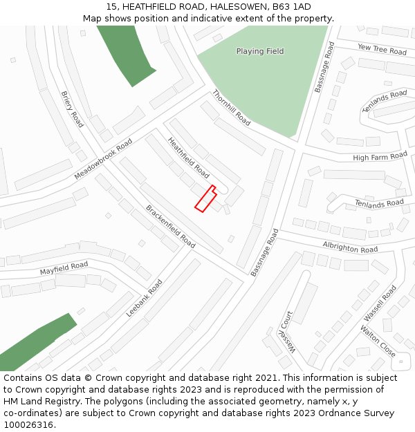 15, HEATHFIELD ROAD, HALESOWEN, B63 1AD: Location map and indicative extent of plot