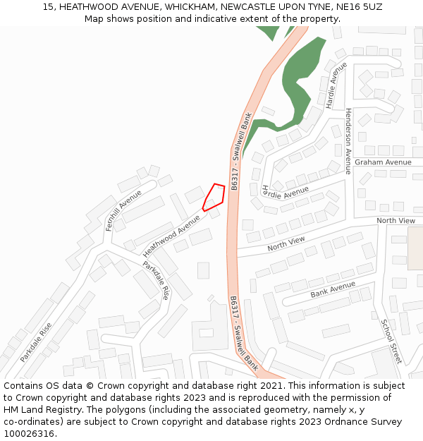 15, HEATHWOOD AVENUE, WHICKHAM, NEWCASTLE UPON TYNE, NE16 5UZ: Location map and indicative extent of plot