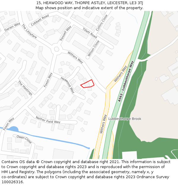 15, HEAWOOD WAY, THORPE ASTLEY, LEICESTER, LE3 3TJ: Location map and indicative extent of plot