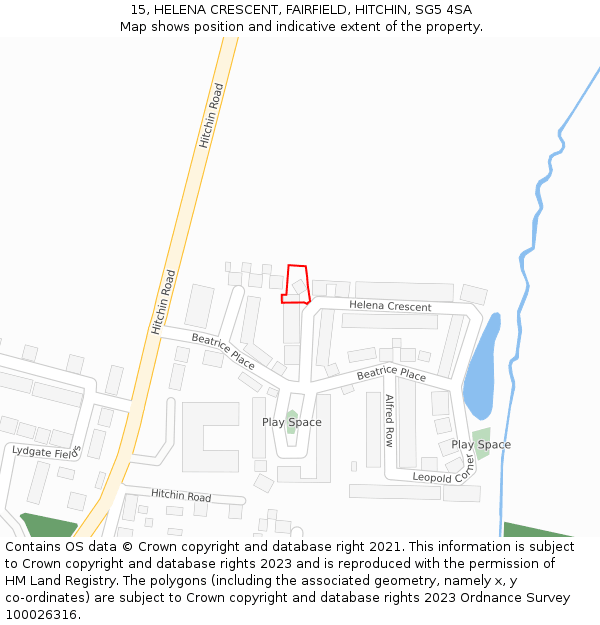 15, HELENA CRESCENT, FAIRFIELD, HITCHIN, SG5 4SA: Location map and indicative extent of plot