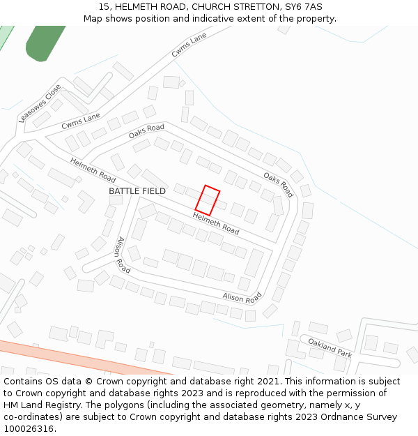 15, HELMETH ROAD, CHURCH STRETTON, SY6 7AS: Location map and indicative extent of plot