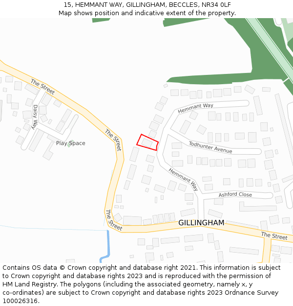 15, HEMMANT WAY, GILLINGHAM, BECCLES, NR34 0LF: Location map and indicative extent of plot