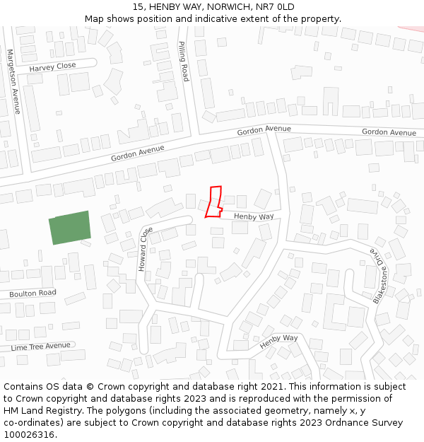 15, HENBY WAY, NORWICH, NR7 0LD: Location map and indicative extent of plot