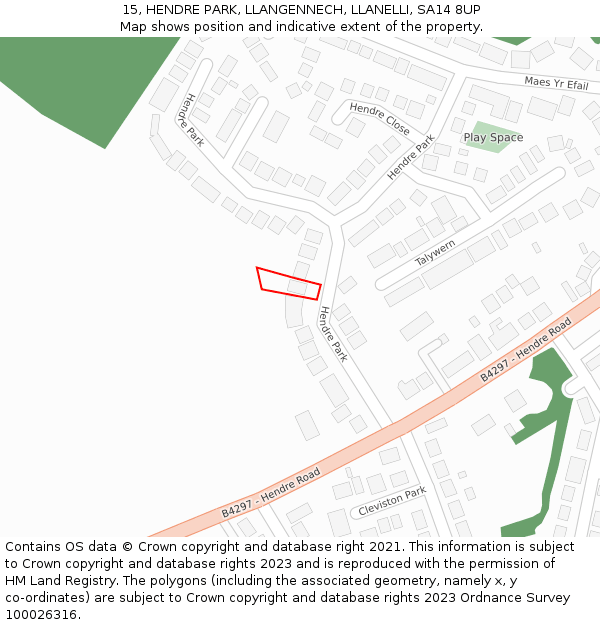 15, HENDRE PARK, LLANGENNECH, LLANELLI, SA14 8UP: Location map and indicative extent of plot