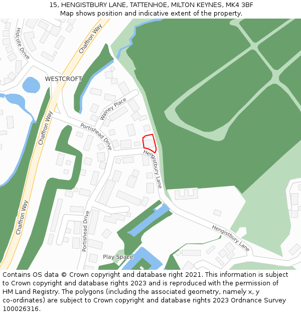 15, HENGISTBURY LANE, TATTENHOE, MILTON KEYNES, MK4 3BF: Location map and indicative extent of plot