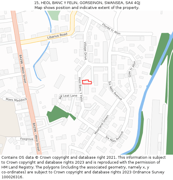 15, HEOL BANC Y FELIN, GORSEINON, SWANSEA, SA4 4QJ: Location map and indicative extent of plot