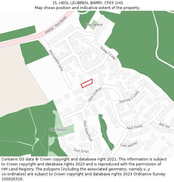 15, HEOL LEUBREN, BARRY, CF63 1HG: Location map and indicative extent of plot