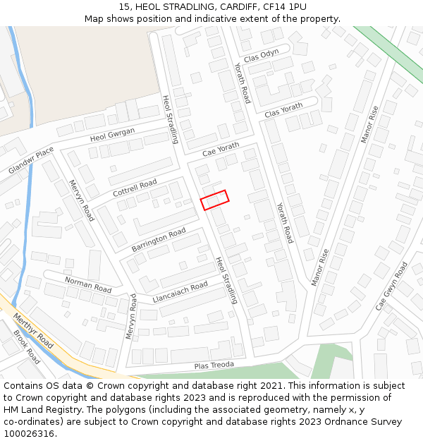 15, HEOL STRADLING, CARDIFF, CF14 1PU: Location map and indicative extent of plot