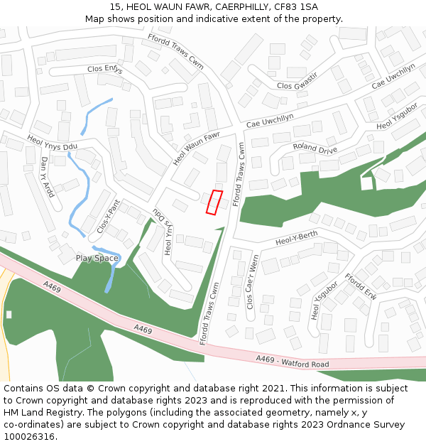 15, HEOL WAUN FAWR, CAERPHILLY, CF83 1SA: Location map and indicative extent of plot