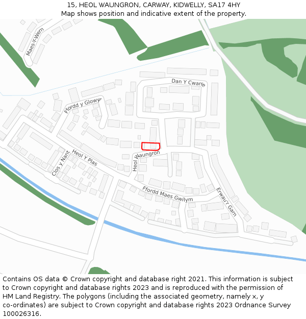 15, HEOL WAUNGRON, CARWAY, KIDWELLY, SA17 4HY: Location map and indicative extent of plot