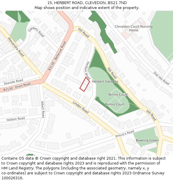 15, HERBERT ROAD, CLEVEDON, BS21 7ND: Location map and indicative extent of plot