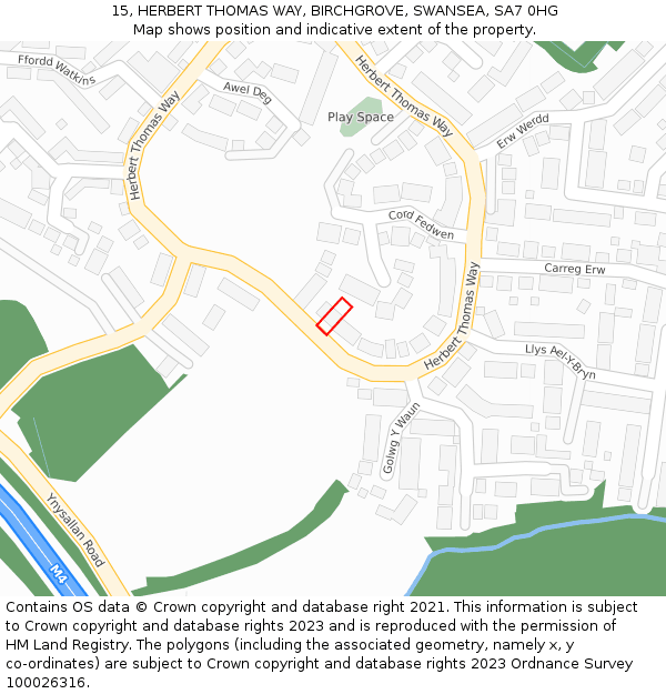 15, HERBERT THOMAS WAY, BIRCHGROVE, SWANSEA, SA7 0HG: Location map and indicative extent of plot