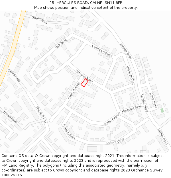 15, HERCULES ROAD, CALNE, SN11 8FR: Location map and indicative extent of plot