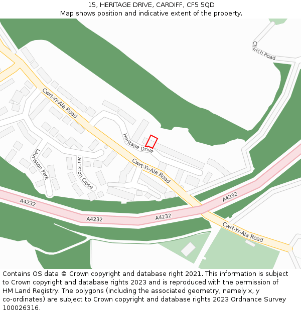 15, HERITAGE DRIVE, CARDIFF, CF5 5QD: Location map and indicative extent of plot