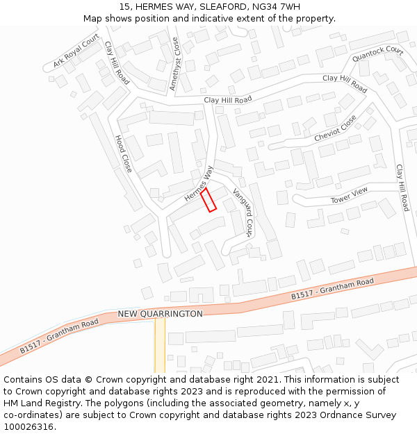 15, HERMES WAY, SLEAFORD, NG34 7WH: Location map and indicative extent of plot