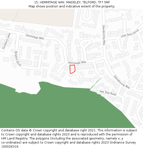 15, HERMITAGE WAY, MADELEY, TELFORD, TF7 5RP: Location map and indicative extent of plot