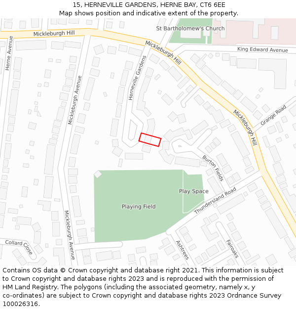 15, HERNEVILLE GARDENS, HERNE BAY, CT6 6EE: Location map and indicative extent of plot