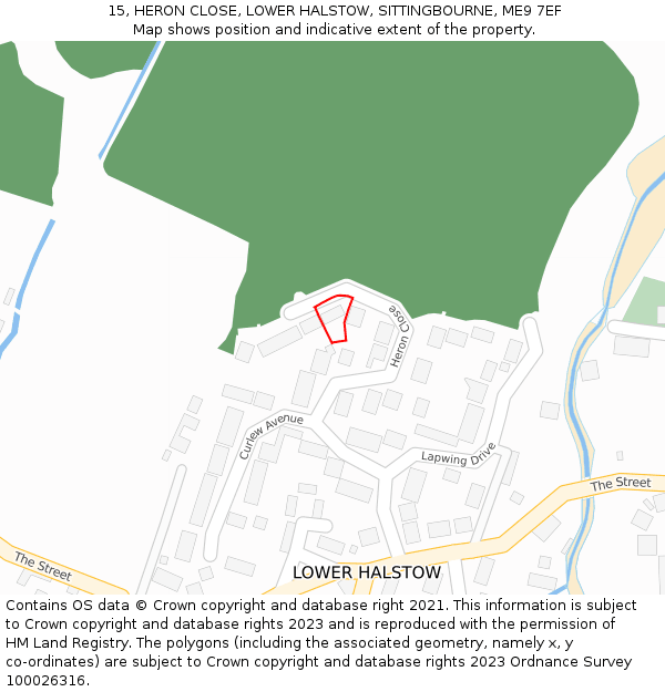 15, HERON CLOSE, LOWER HALSTOW, SITTINGBOURNE, ME9 7EF: Location map and indicative extent of plot