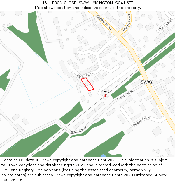 15, HERON CLOSE, SWAY, LYMINGTON, SO41 6ET: Location map and indicative extent of plot