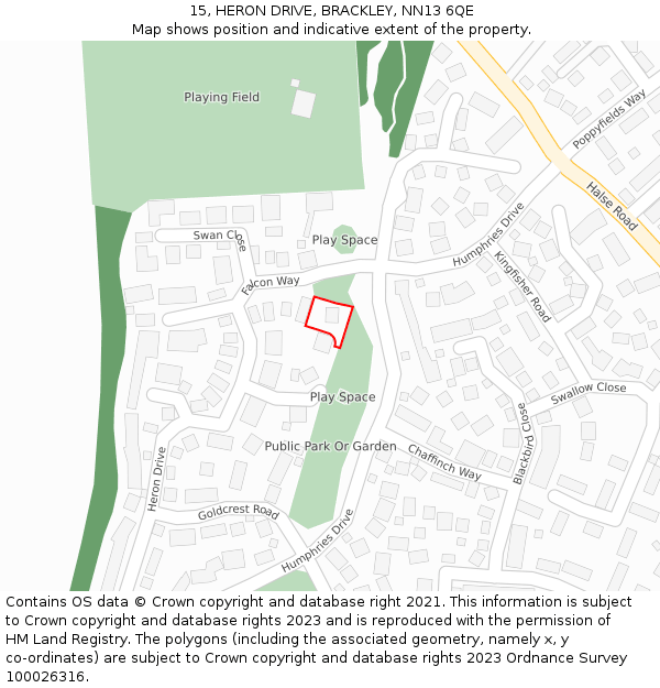 15, HERON DRIVE, BRACKLEY, NN13 6QE: Location map and indicative extent of plot